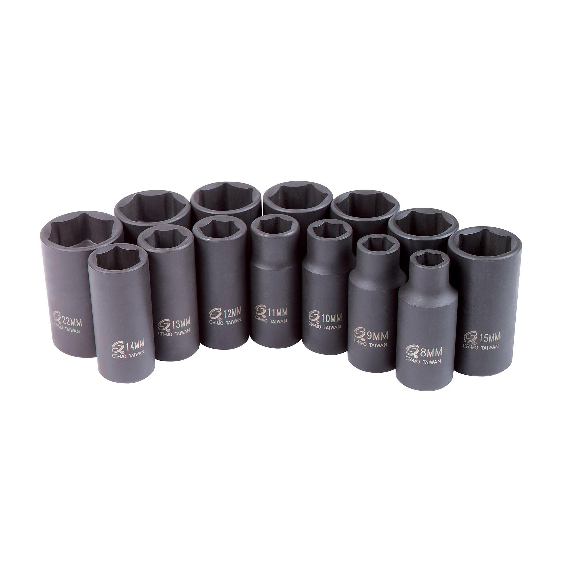 Sunex Tools Metric Impact Socket Set — 3/8in. Drive, 6 Pt, Mid-Depth, 14 Pcs, Model# 3328